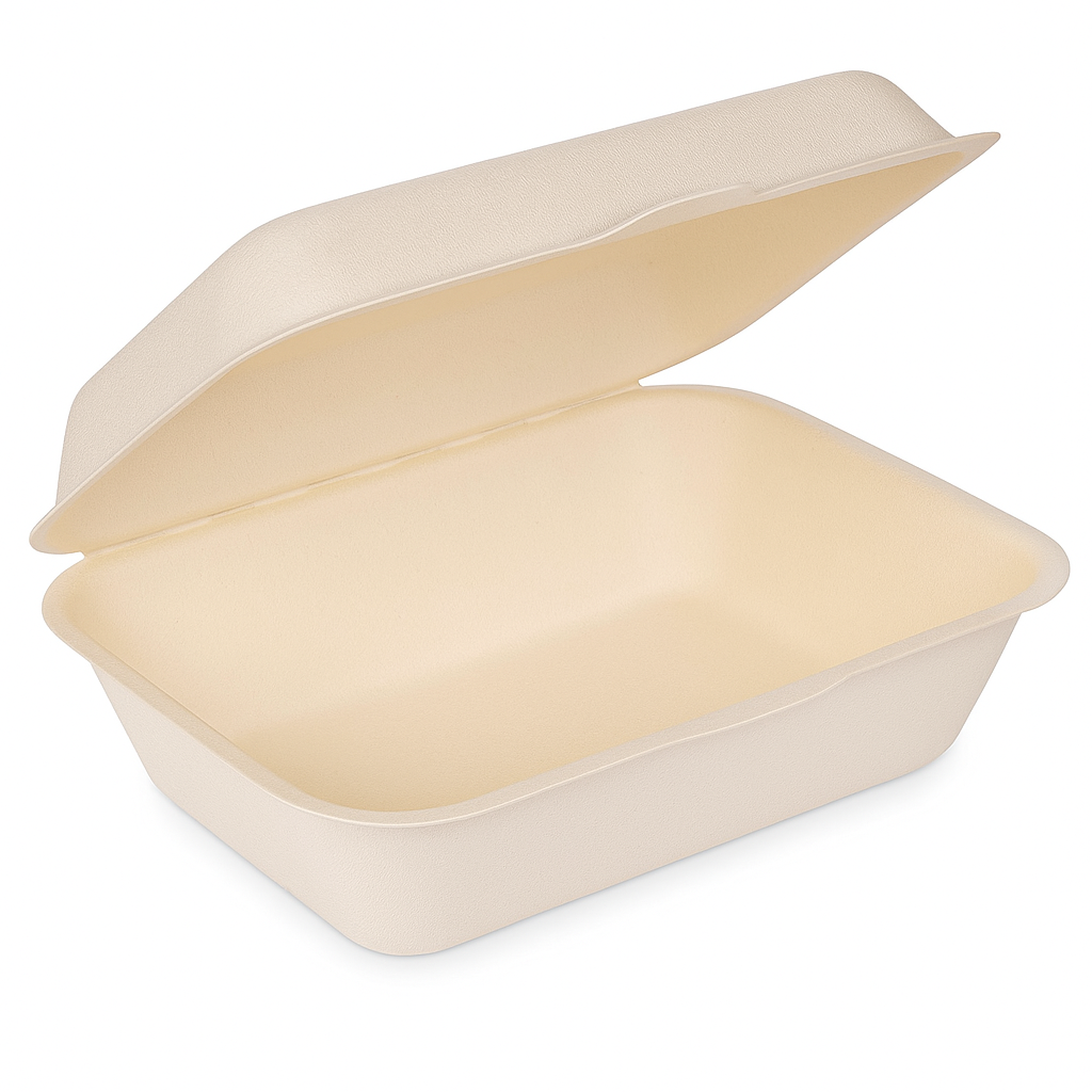 600ML Sugarcane Mini lunch box CTN 500 PCS / علبة وجبات بغطاء متصل من القصب السكر 600 ملم كرتون 500 حبة