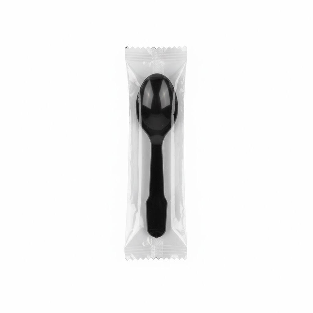 Plastic ice cream spoons black packed 1000 pieces // ملاعق ايس كريم بلاستيك مغلف اسود  كرتون 1000 حبة