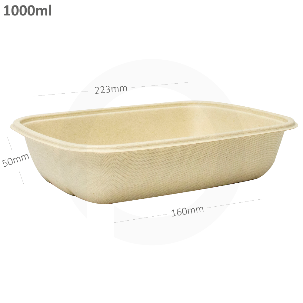 1000ml Bagasse Sugarcane Food Bowl with lid 400/ctn /علبة طعام قصب السكر 1000 مل مستطيلة مع الغطا 400 حبة
