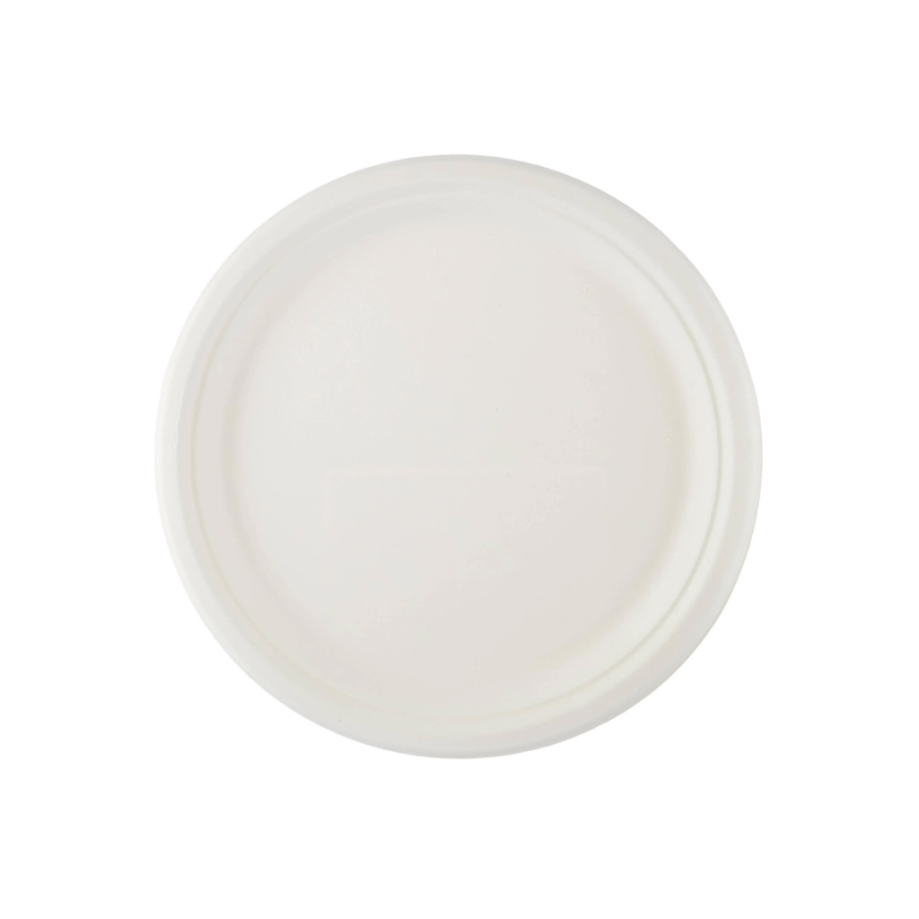 9 inch Sugarcane plate white color CTN 500 PCS / صحن 9 انش من القصب السكر لون ابيض كرتون 500 حبة