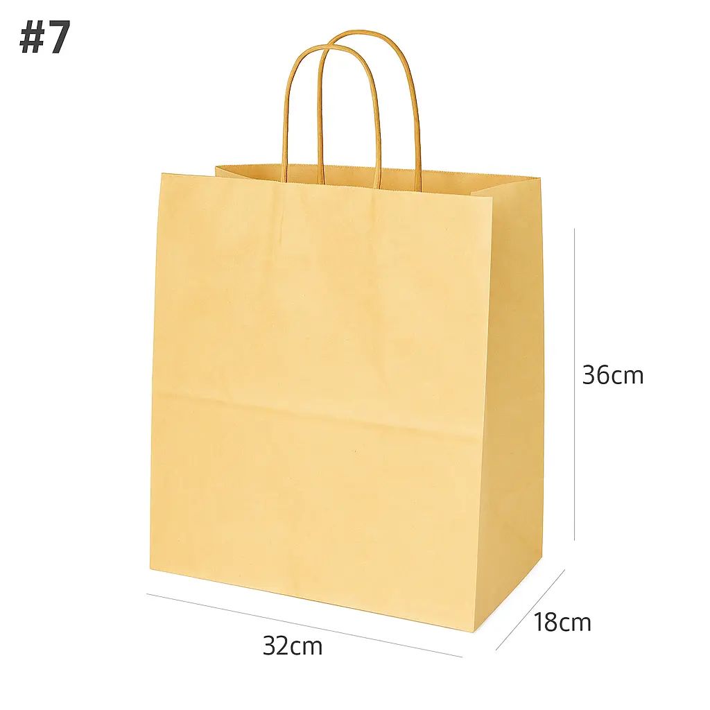 #7 Kraft Paper Twisted Handle Bag 32×18×36H cm 200//ctn اكياس ورق كرافت 7# بيد ملفوفة مقاس 32×18×36 سم 200 حبة