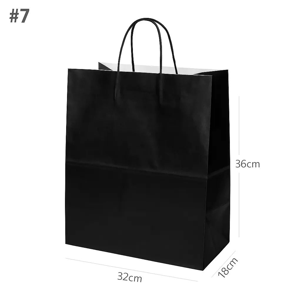 #7 Black Paper Twisted Handle Bag 32×18×36H cm 200//ctn اكياس ورق اسود 7# بيد ملفوفة مقاس 32×18×36 سم 200 حبة