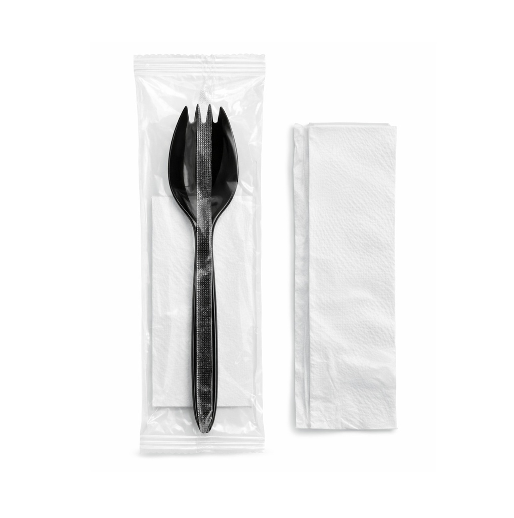 Spork with napkin wrapped, carton 1000 pieces / سبورك مع منديل مغلف كرتون 1000 حبة