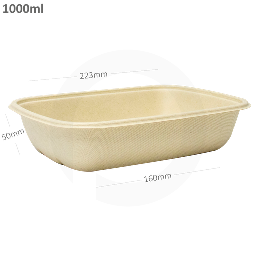 1000ml Bagasse Sugarcane Food Bowl with lid 400/ctn /علبة طعام قصب السكر 1000 مل مستطيلة مع الغطا 400 حبة