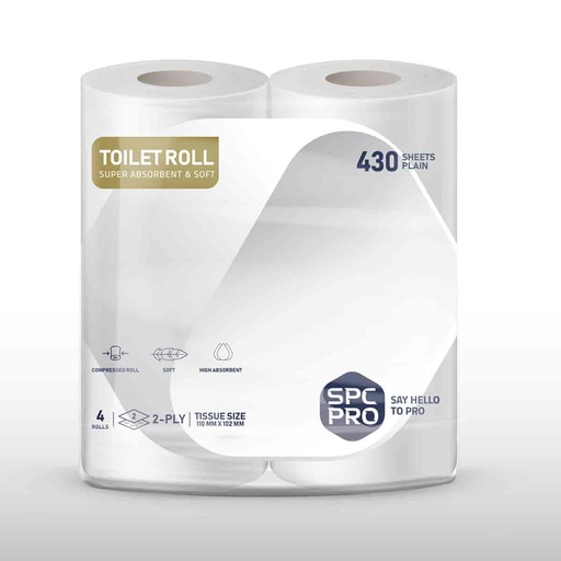 SPC Toilet roll 430 sheet 12 x 4 Rolls / مناشف ورقية للحمام 430 ورقة اس بي سي 48 رول