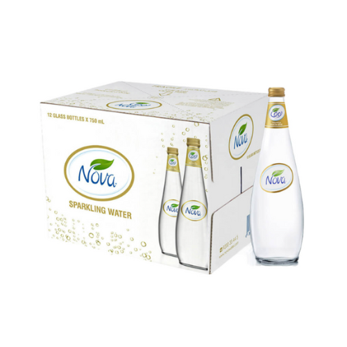 Nova Water 750mL Sparkling Glass Case 12 Glasses  / مياه نوفا كرتون 750 مل فوارة زجاج 12 زجاجة