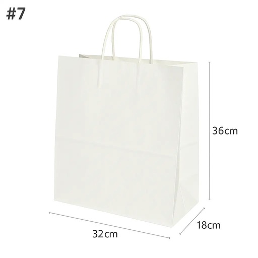 #7 White Paper Twisted Handle Bag 32×18×36H cm 200/ctn اكياس ورق أبيض 7# بيد ملفوفة مقاس 32×18×36 سم 200 حبة